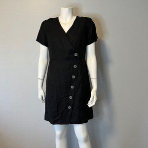 Ann Taylor Linen Blend Black dress V neckline and button front size 4